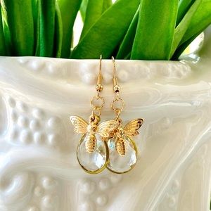 Honey Bee Clear + Gold Jeweled Drop Earrings